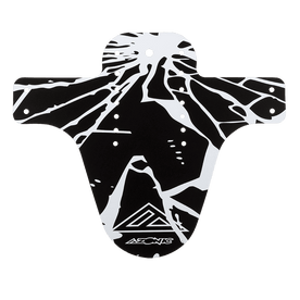 Il parafango AZONIC SPLATTER ENIGMA è un parafango per mountain bike bianco e nero con un motivo astratto di crepe e il logo AZONIC in basso al centro.