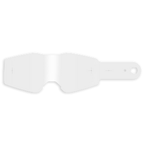 Ein klares, rechteckiges O'NEAL B-20 & B-30 Goggle-Abreißglas mit abgerundeten Kanten und einer rechtsseitigen Lasche mit rundem Loch, abgebildet auf hellgrauem Hintergrund.