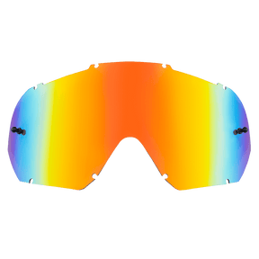 Die O'NEAL B-10 Goggle - Spare Lens ist eine leuchtende, regenbogenfarbene Ersatzlinse mit einem faszinierenden Farbverlauf aus Blau-, Lila-, Gelb- und Orangetönen. Die Linse hat sichtbare Befestigungspunkte an den Rändern und ist ideal für Aktivitäten wie Skifahren, Snowboarden oder Motocross.