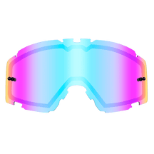 Diese O'NEAL B-30-Brille verfügt über eine futuristische, verspiegelte Linse mit einem Farbverlauf, der von Blau nach Rosa übergeht. Ihr schlankes, kantiges Design wird durch zwei dunkle Schrauben auf beiden Seiten betont, was ihr modernes Erscheinungsbild unterstreicht.