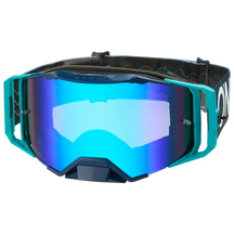 O'NEAL B-33 Goggle HEXA von O'NEAL mit blauem und blaugrünem Rahmen, verspiegelten Gläsern und verstellbarem schwarzem Band.