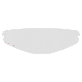 Der O'NEAL Pinlock 70 MaxVision Visor D-SRS Helmeinsatz ist ein klares, gebogenes Kunststoffvisier mit kleinen Einkerbungen an beiden Enden und einem dezenten roten O'NEAL-Logo und -Text auf der linken Seite.