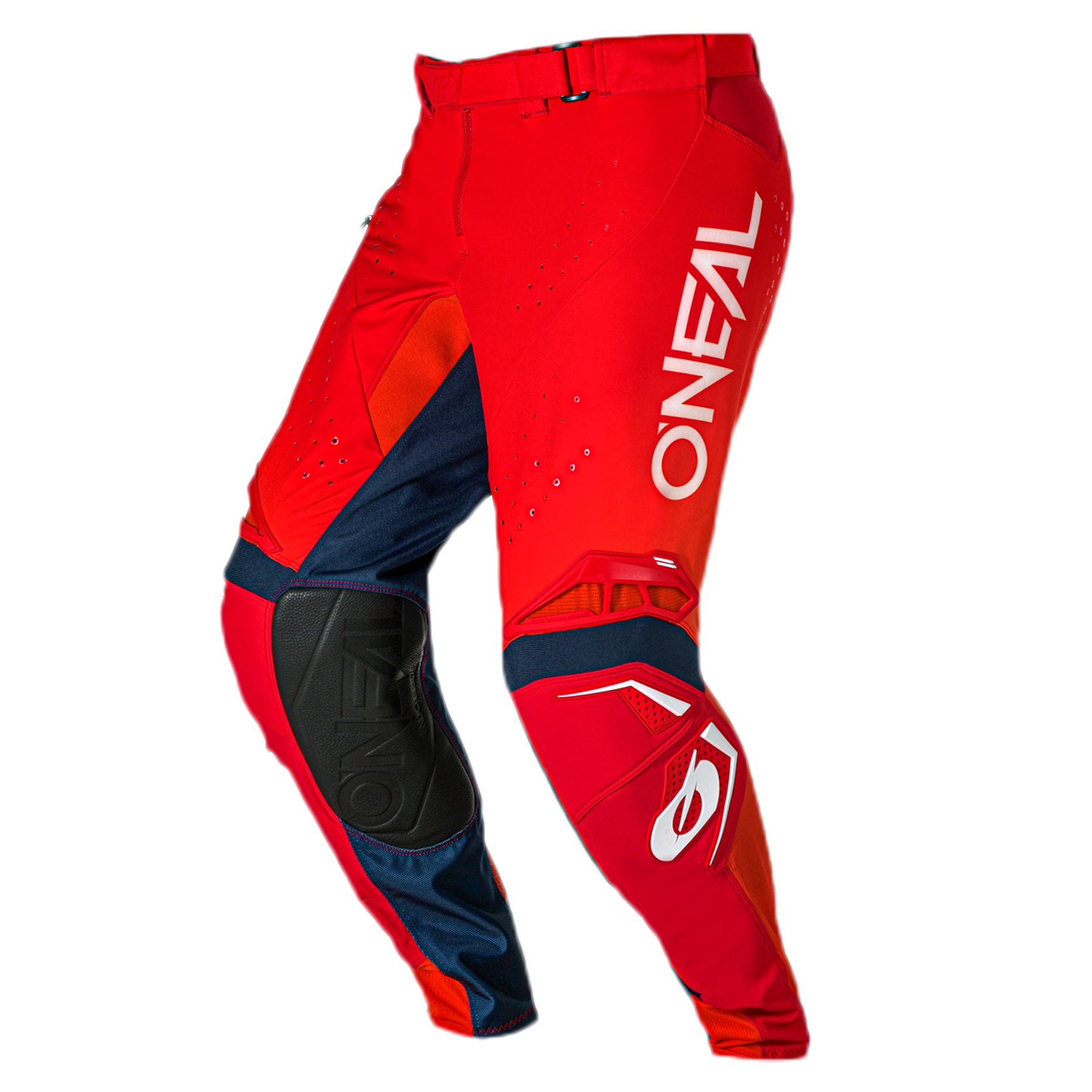 Die O'NEAL PRODIGY Hose FIVE FIVE FADE Motocross-Hose von O'NEAL kommt in den Farben Rot/Orange/Marineblau mit weißem Branding. Sie verfügt über Kniepolster, ein perforiertes Design, einen sicheren Bund und detaillierte Nähte für eine Kombination aus Stil und Funktionalität.