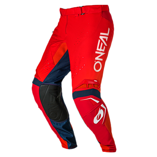Die O'NEAL PRODIGY Hose FIVE FIVE FADE Motocross-Hose von O'NEAL kommt in den Farben Rot/Orange/Marineblau mit weißem Branding. Sie verfügt über Kniepolster, ein perforiertes Design, einen sicheren Bund und detaillierte Nähte für eine Kombination aus Stil und Funktionalität.