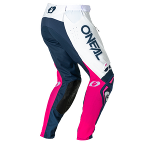 Die O'NEAL PRODIGY Hose FIVE FIVE FADE bietet ein blau-rosa-weißes Design mit Schutzpolsterung und auffälligem Seitenbranding und gewährleistet so Haltbarkeit und hohe Leistung beim Offroad-Biken.