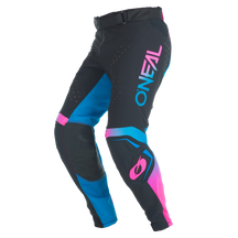 Schwarz/Neon Pink O'NEAL PRODIGY Pants FIVE SIX von O'NEAL Europe, mit markanten Logodetails - die ideale Motocross-Hose für jede MX-Fahrer-Hosensammlung. Abgebildet auf einem weißen Hintergrund.